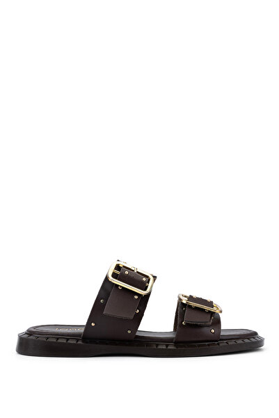 Tamer Tanca Women's Faux Leather Brown Flat Slippers