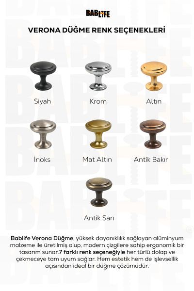 bablife Verona Düğme Mat Siyah 25mm Çapında Metal Lüks Çekmece Dolap Mobilya Kulpları