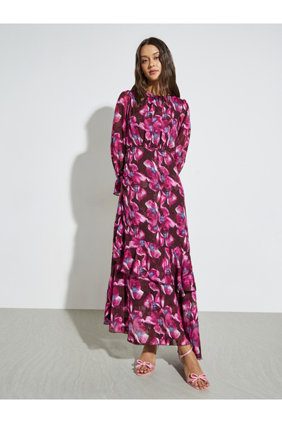 Styli Magenta Floral Print Long Sleeves Maxi Dress