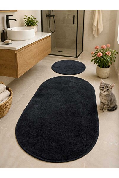 HOMEMOME Oval Cotton Flat Bath Mat Set