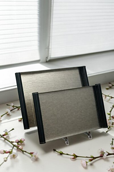 sahal aloula Wood Grain Texture Steel Serving Tray Set with Black Handles (2 ...