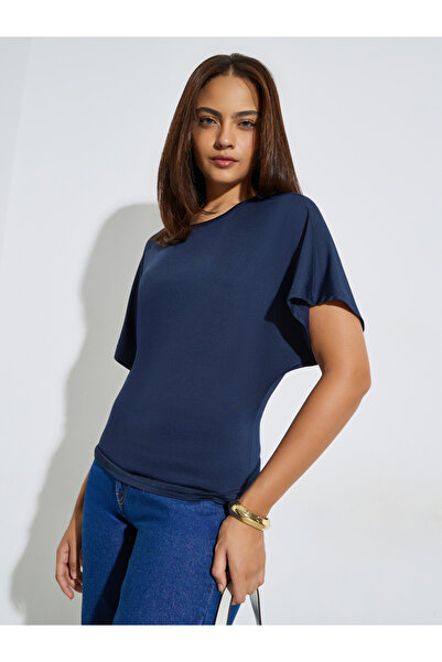 Styli Dark Blue Round Neck Tie-Waist T-Shirt