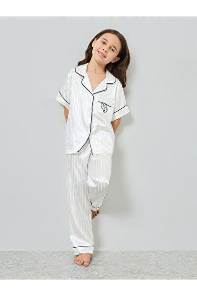 Take Two By Styli Girls Striped Short Sleeve Shirt and Pyjama Set