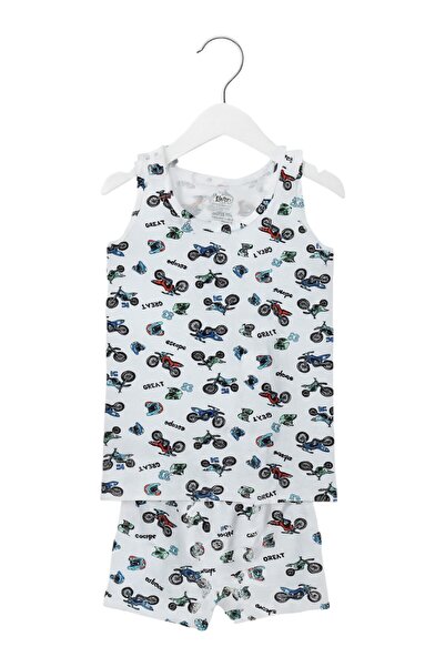 hadiora Boy's Ice Blue Motor Printed Cotton Short Set