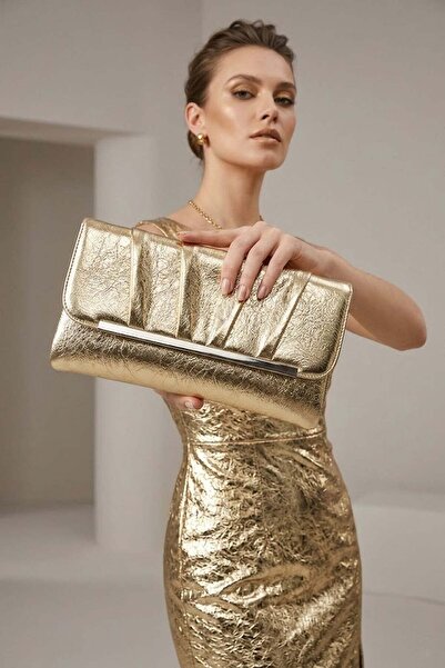 VAROL ÇANTA Γυναικεία τσάντα Clutch Varol 441 Χρυσή