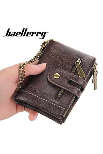 baellerry Men's Vintage Leather Trifold Wallet With Anti-Theft Chain, Multi C...