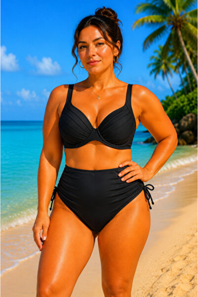 FUBA Women's 2-piece black swimsuit, padded cups and adjustable high-waist br...