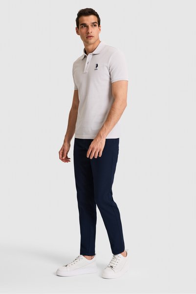 U.S. Polo Assn. Erkek Slim Fit Polo Yaka Açık Gri Basic Tişört 50326920-VR001