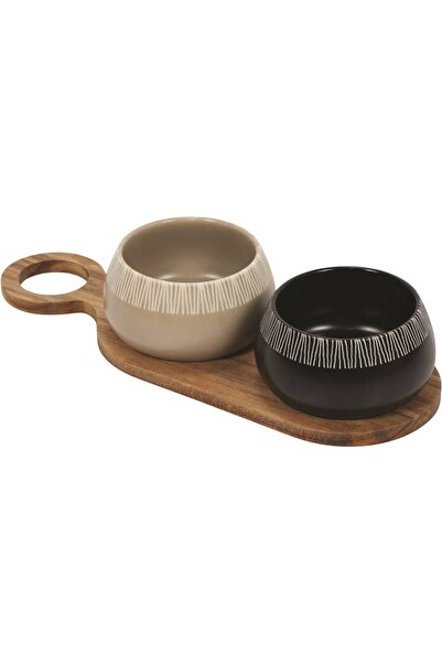 NN Set pentru gustari, ceramica/lemn, 3 piese, Multicolor