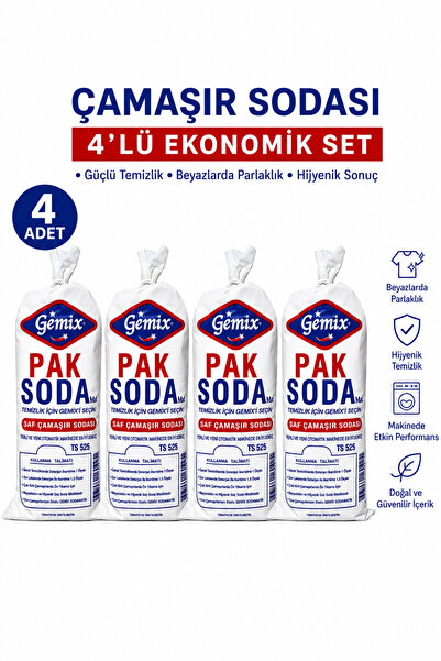 GEMİX Pak Soda Matik Saf Çamaşır Sodası 4’lü Ekonomik Set Güçlü Hijyenik Temi...