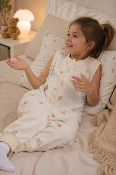 Babyhola Yazlık Müslin Çocuk Uyku Tulumu 1-8 Yaş Unisex Kısa Kollu %100 Pamuk...