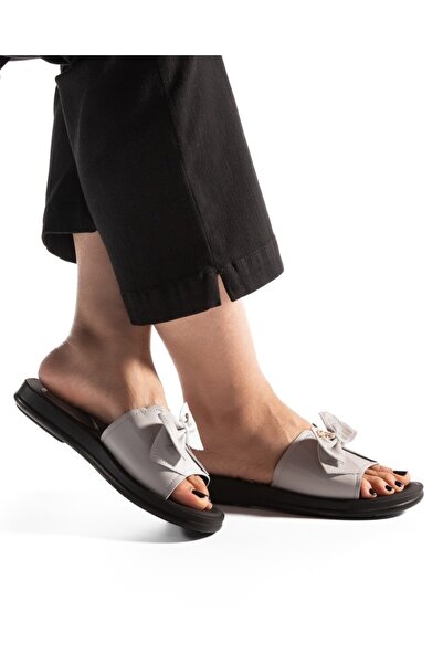 ALOGO Women's Grey Slipper Made of Eco- Leather Xix