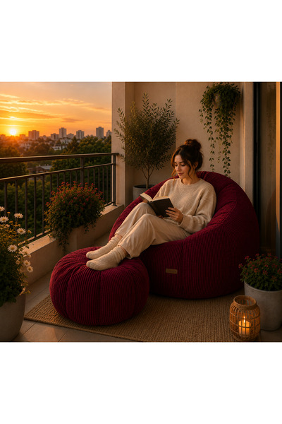 puffiber Balkon Takımı Büyük Puf Koltuk ve Ayak Pufu Seti – Bahçe, Teras ve O...