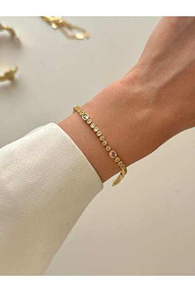 YOUES JEWELRY CM Lüx 14K Altın Renk Premium Kuyumcu Model Bileklik Altın Kapl...