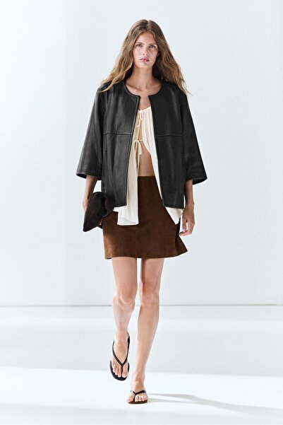 Massimo Dutti Süet deri mini etek