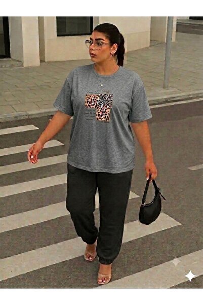 YK WEAR Unisex Oversize T-Shirt Tracksuit Leopard & Zebra Patterned Printed C...