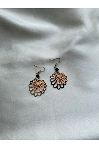 COLLECTİON Pudra Pembe Çiçek Desenli Sallantılı Küpe
