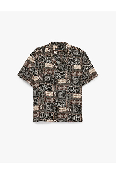 Koton Regular Fit Viscose Short Sleeve Turn-Down Collar Patterned Shirt