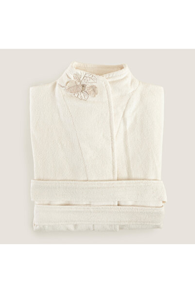Chakra Monstera Bamboo Women's Bathrobe Ecru