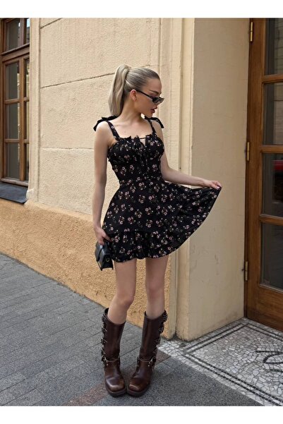Elia Swimwear Jennifer Short Black Floral Dress