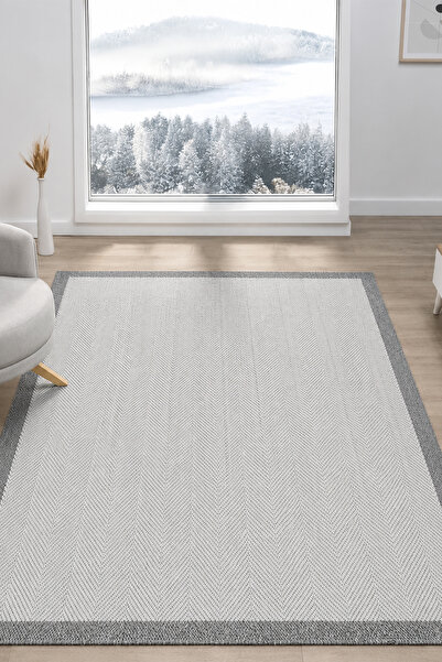VİTALİHOME Sisal Prime Krem Gri İskandinav Yıkanabilir Bordürlü Halı Kilim Ba...