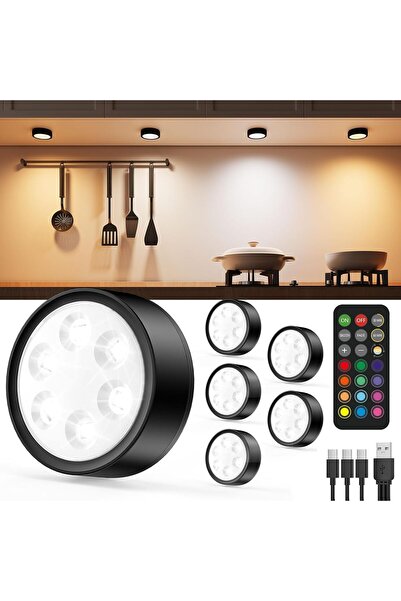 Other Επαναφορτιζόμενα μέσω USB Φωτάκια Puck που αλλάζουν χρώμα, Μαύρα Φωτάκι...