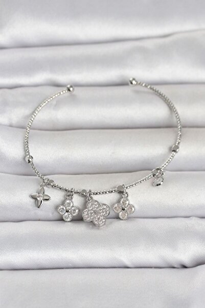 Generic Brand Silver Color Brass Clover Detailed Charm Women's Bracelet