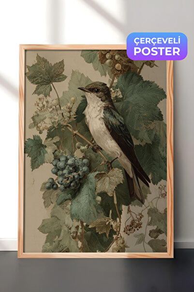 Zestia Vintage zidna slika, figura male ptice na grani sa drvenim okvirom br:...