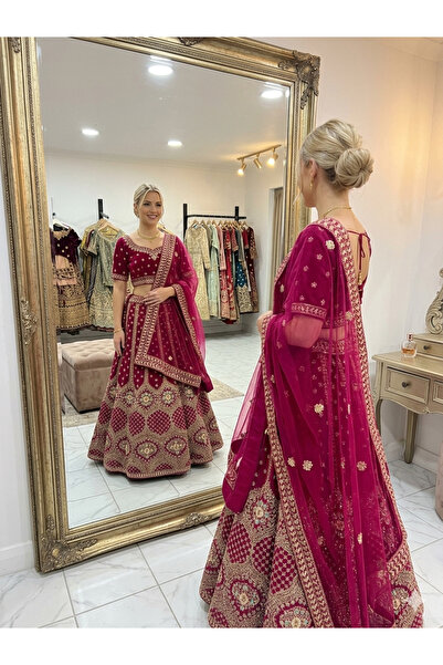 Aashiv's Collection Gelinlik Hint Lehenga Choli Takımı Mor İşlemeli