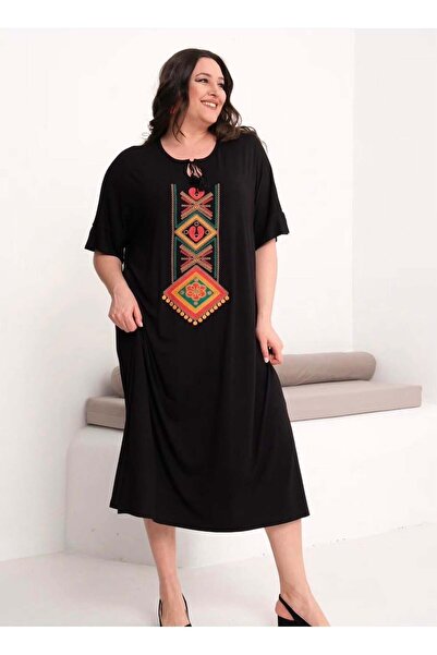 kısmet sepeti Women's Ethnic Embroidery Patterned Combed Cotton Stylish Dress