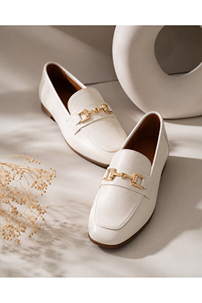 iNCİ TRUSTED STORE Premium Hakiki Deri Kadın Loafer Gold Tokalı Konforlu Şık ...