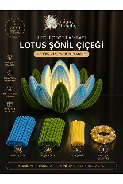Minii Tuhafiye LED'li Lotus Şönil Çiçeği DIY Kit | Kendin Yap Gece Lambası Se...