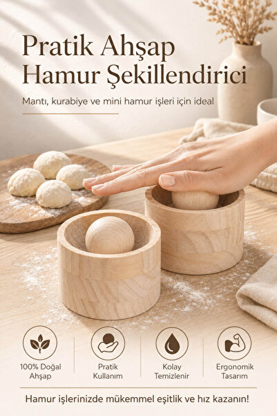 Anadolu Saray Pratik Doğal Ahşap Hamur Şekillendirici Mantı Kurabiye Mini Ham...