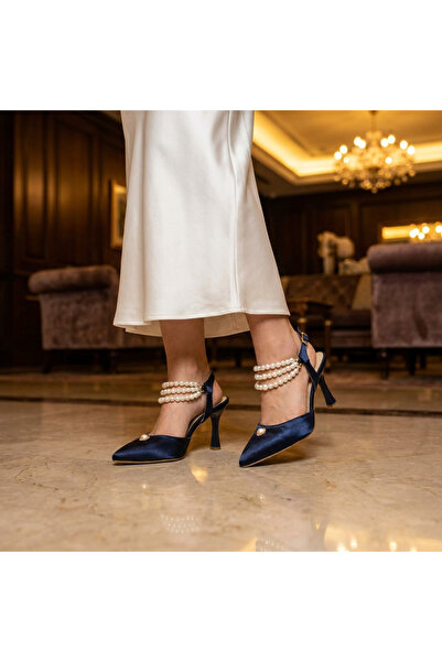 Letafia Alison Navy Blue Pearl Detailed Heeled Shoes
