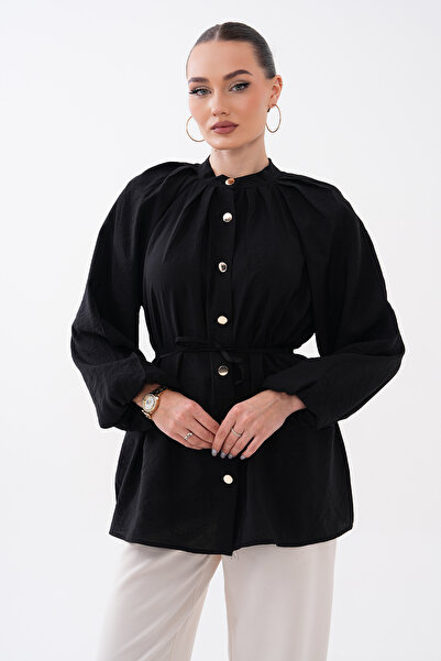 Mega Life Pleated Collar, Waist-Tie Glos Shirt