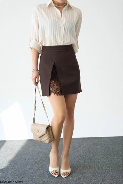 solena sln Women's Shorts Lined Lace Slit Mini Skirt
