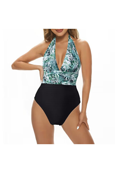 OEM One-piece swimsuit for women, black/green M