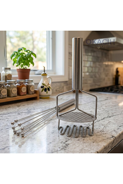 okacih Stainless Steel Professional Potato Masher and Ball Magic Whisk Set (2...