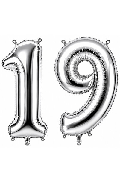 BeySüS 19 Number Foil Balloons Silver Color (76 cm)