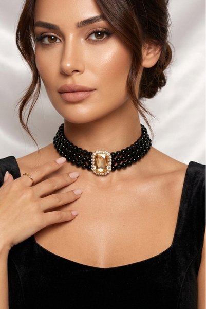 happyline accessories "ufak ayrıntılar güzelliği" Baget Taşlı Siyah İncili Ch...