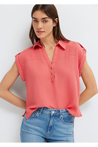 Mavi Polo Collar Textured Regular Fit Women's Blouse.
