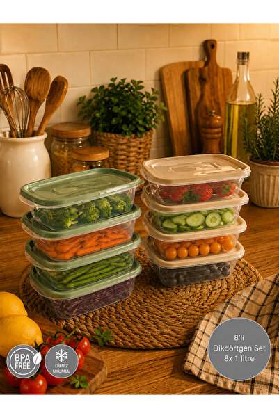 Nesto Home Set of 8 Rectangular Storage Containers 1 Liter Microwave and Free...