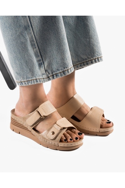 ALOGO Women's Khaki Slipper Made of ELA Eco- Leather