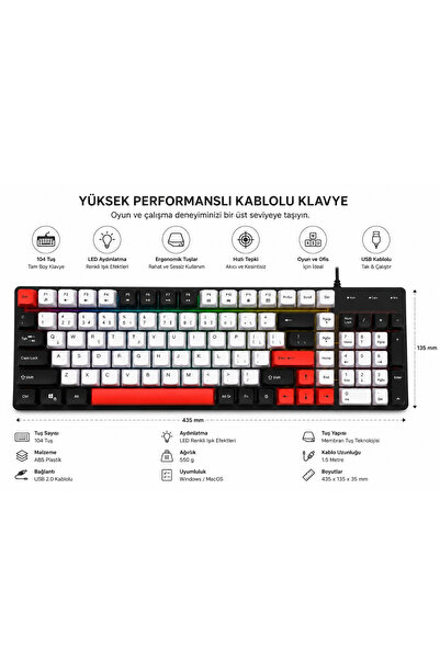 Blackbird Game Center Jedel K30P USB Kablolu Aydınlatmalı Gaming Oyuncu ve Ofis Klavyesi Kompakt Tasarım
