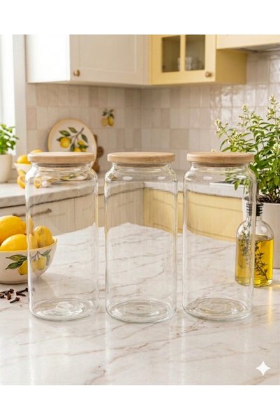 Kare Home Vacuum 3-Piece Glass Jar Set with Bamboo Lids (1300 ml)
