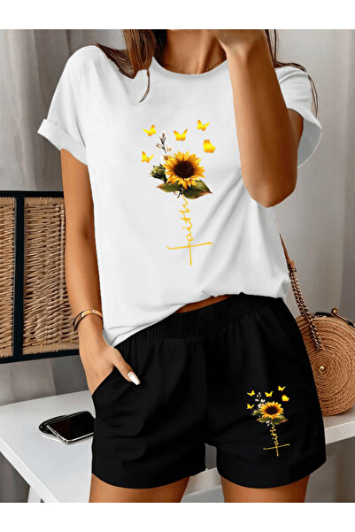 one button Μπλουζάκι Premium Oversize με στάμπα με σχέδιο ηλίανθου και γραμμέ...