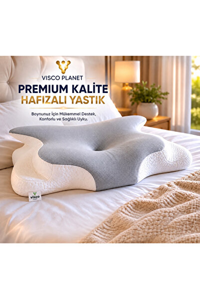 Visco Planet Ortopedik Visco Boyun Yastığı Memory Foam Boyun Destekli Ergonom...