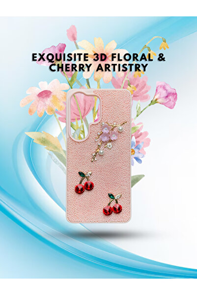 FASHION CASE غطاء هاتف فاخر ثلاثي الأبعاد مرصع بالأحجار الكريمة على شكل كرز ل...