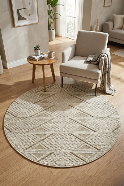 Bonny Home Modern Dekoratif Yuvarlak Salon Yatak Odası Halısı Rölyef Dokulu Ş...
