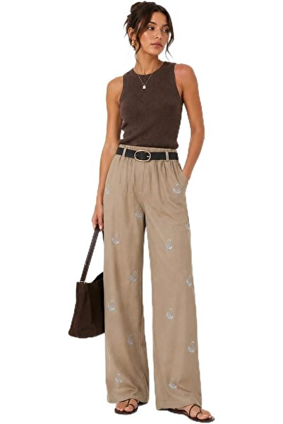 CHEVALIER FASHION Women’s Wide Leg Embroidered Pants with Belt – Casual Palaz...